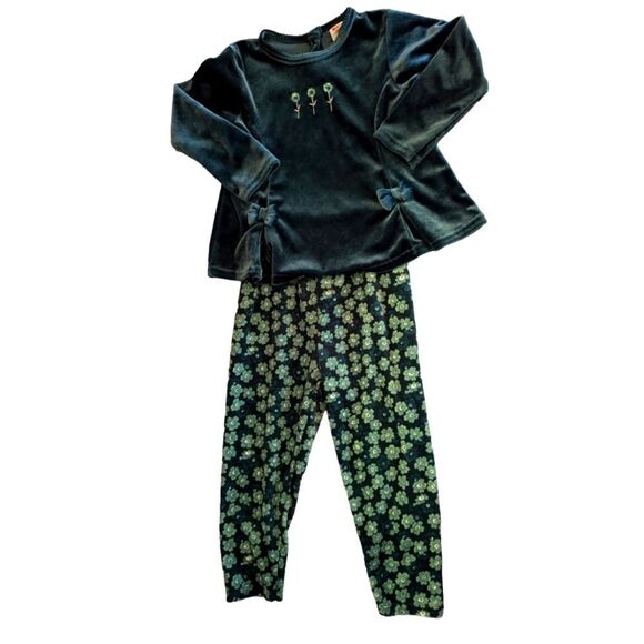 Mckids‎ vintage green velour floral outfit size 3T - Picture 1 of 10